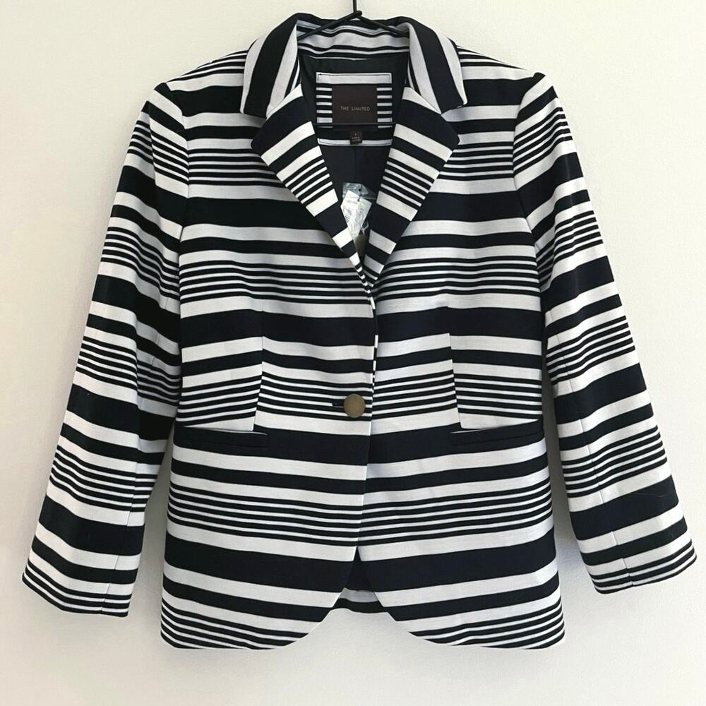 NEW The Limited Striped Blazer Jacket Lined Black White Size Small 3/4-sleeves
